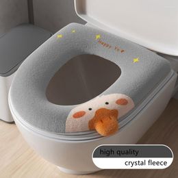 Toilet Seat Covers Household Soft Skin-friendly Full-surrounding Pad Cute Duck Print Plush Mat Universal Zipper Ring Cove