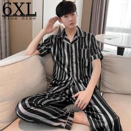 Men's Sleepwear Plus Silk Pijama For Men Summer Pajamas Sets Pyjamas Set 6XL Oversized Male Nightwear Home Clothes Loungewear