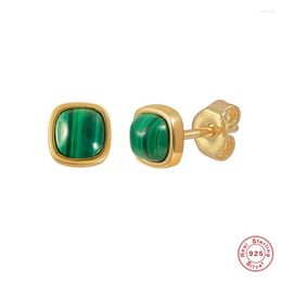 Stud Earrings Aide 925 Sterling Silver Square Emerald Green Malachite For Women Minimalist Stunning Versatile Piercing Studs