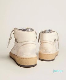 High top small dirty shoes designer version Italian retro handmade Womens Sky-Star sneakers with signature on the ankle and silver glitter inserts
