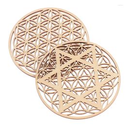 Table Mats 1PC Creative Chakra Pattern Cup Mat Wood Flower Of Life Natural Symbol Round Nordic Style Home Decoration Accessories