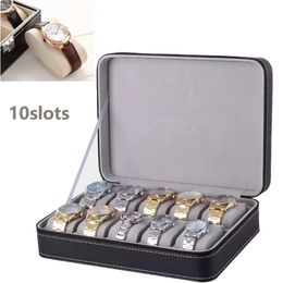 Watch Boxes Cases PU Leather Display Case es Organizer Holder Luxury Man Female 10/6/3 Grids Zipper Travel Men Storage 221105