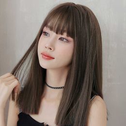 Hair Lace Wigs Women's Hair Air Bangs Black Invisible Simulation Wig Natural Long Straight Head Set