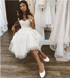 Stunning Wedding Dress Short Sweetheart Tulle For Women Bridal Gowns Ankle Length Robe De Mariee A-Line Custom Made Point Net