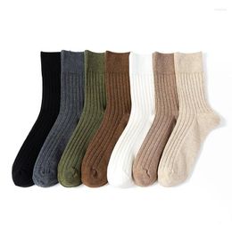 Men's Socks Men Crew Casual Style Breathable Striped Pattern Pure Color Cotton Mid Tube Stockings