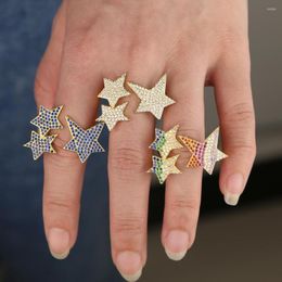 Cluster Rings Adjustable Size Hip Hop Five Star WoMen's Gold Silver Colour Multicoloured Cubic Zircon Jewellery Ring Gifts