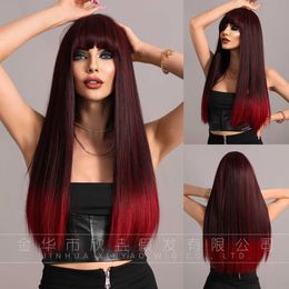 Hair Lace Wigs Straight Black Gradual Red Long Curly Hair Wig Cap Top 24inch