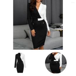 Work Dresses Tear Resistant Fashion Casual Business Outfits Long Sleeve Midi Dress Waistband Design For Office Lady