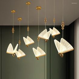 Pendant Lamps Modern Butterfly Shape Chandelier Lighting For Living Room Stair Light Bedroom Bedside Rotating Long Chandeliers