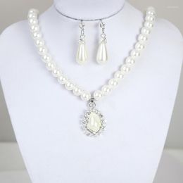 Necklace Earrings Set 2022 Imitation Pearls Pendant Suit Charm Female Long Statement Party Nigerian Wedding Jewellery