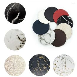 Table Mats Round Drink Mat Faux Leather Cup Pad Heatproof Trivet Marbling Anti-Skid