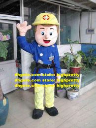 Truckman Fire Man Sam Fireman Mascot Costume With Blue Coat Yellow Pants Fires Suit Mascotte Adult Party Suits No.122 Free Ship