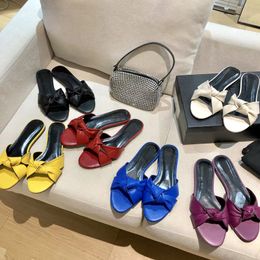 2023 Designer Women Pure Colour butterfly Slides slippers sexy leather home outdoor Red yellow blue purple black flat heeled Sandals ladys shallow mouth slipper shoe