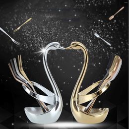 Dinnerware Sets Stainless Steel Tableware Set For Pubs/ Restaurant 6 Pieces Solid Color Fork Swan Base Gift Box