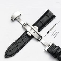 Watch Bands Band Strap Butterfly Pattern Genuine Leather Deployant Buckle Bracelet Brown Black Watchbands 12-24mm