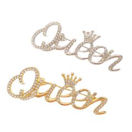 Crystal Queen Brooches for Women Gold Silver Colour Rhinestone Crown Office Letter Brooch Wedding Valentine's Day Gift Wholesale Price