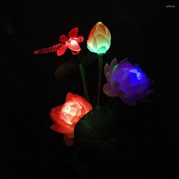 Solar Powered Light Control Lotus Style Colourful Lawn Lamp Flower Led Fairy For Outdoor Garden Courtyard