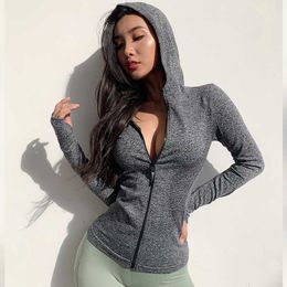 Kadın Ceketleri Kadın Spor Hoodies Fermuar Koşu Ceket Hızlı Kuru Kat Giysileri Uzun Kollu Spor Giyim İnce Spor Salonu Egzersiz Fitness Kapüşonlu Üstler T221105