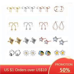 Stud Earrings INZAReal 925 Sterling Silver Zircon Minimalist Geometric For Charm Women Cute Fine Jewelry Classic Accessories