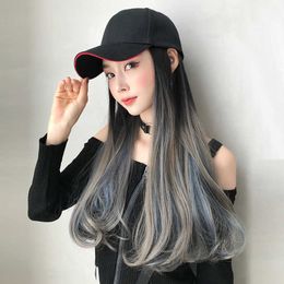 Hair Lace Wigs Trendy Hat Gradient Highlights Cap Long Hair Micro Curly Net Red Fashion Wig