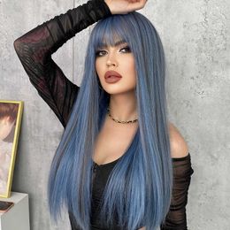 Hair Lace Wigs Wig Female Long Straight 61cm Mermaid Blue Pick Dyed Bangs Chemical Fibre Head Net Red Imitation Hair Cover