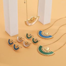 Necklace Earrings Set 2022Luxury Romatic Women Fashion Gold Pendan Earring Shell Fan Shape Mask Design Arabic Style Wedding Bride Jewelry