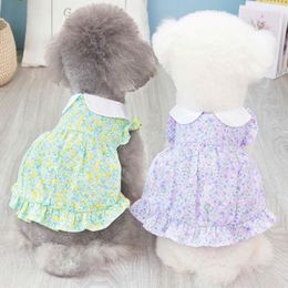 Dog Apparel Floral Clothes Summer Bubble Sleeve Shirt Dress For Small Dogs Yorks Princess Girls Prom Evening Dresses Puppy Cat Skirt