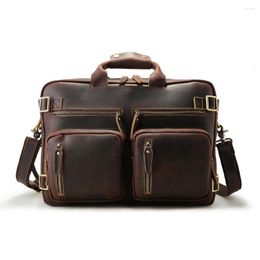 Briefcases Tiding Thick Crazy Horse Leather Men's Large-capacity Briefcase 16 Inch Laptop Bag Travel Backpack Business Shoulder 3567
