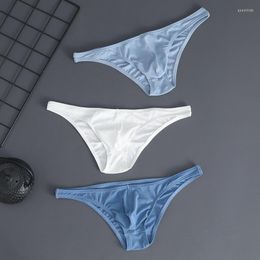 Underpants Sexy Ice Silk Breathable Men Solid Colour Thin Elastic Stripe Briefs Quick Dry U Convex Fashion Soft Male Panties I52