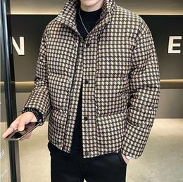 Men Winter Keep Warm Lightweight Down Jackets Fashion Plaid Korean Harajuku Casual Down Coats Brand Clothes