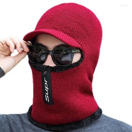 Bandanas One Piece Winter Beanie Hat Soft Knitted Warm Neck Scarf Cap Men Women Thick Caps With Zipper For Skiing Cycling