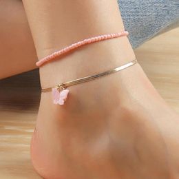 Anklets Double Butterfly Anklet On Ankle Leg For Women Pink Acrylic Beach Baubles Bracelets Crystal Pedant Snake Chain Jewellery