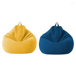 Chair Covers 2X Lazy Sofa Cover Unfilled Linen Recliner Seat Bean Bag Puff Tatami Household Items Yellow & Blue