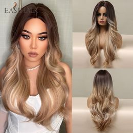 Ombre Brown Mixed Blonde Wavy Synthetic Wigs Natural Golden Hairs for Women Daily Cosplay Party Heat Resistant Fibersfactory direct