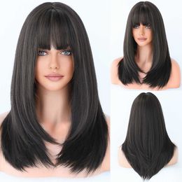 Hair Lace Wigs Style Wig Female 57cm Natural Head Cover Long Straight Hair with Air Bangs ide