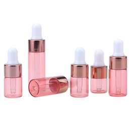 Rose Gold Cover Glass Dropper Bottle Pink Bottle Empty Cosmetic Packaging Container Vials Essential Oil Bottles 1ml 2ml 3ml