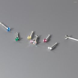 Stud Earrings LAVIFAM 1 Pair S999 Sterling Silver Colourful Mini 2mm Single Zircon Needles Ear Piercing Bar Stick Jewellery