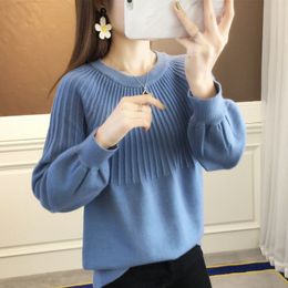 QNPQYX Women's Sweater Fashion Autumn Winter Knitted Pullover Casual Lantern Sleeve Women Tops Casual Solid Jumpers Blue Green