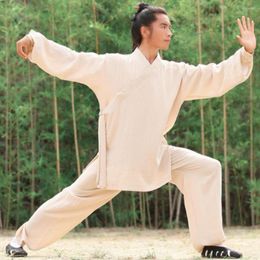 Ethnic Clothing Chinese Traditional Tang Suit Cotton Linen Top Pants 2pcs Set Adult Men Martial Art Uniform Taoist Tai Chi