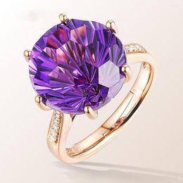 Cluster Rings Natural 14MM Amethyst Gemstone 18k Rose Gold Ring Diamond Jewellery Valentine Birthday Gift Anillos Mujer Box