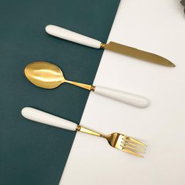 Dinnerware Sets White Luxury Portable Set Reusable Utensils Knife And Fork Stainless Steel Sztucce Zestaw Kitchen Supplies BK50CJ