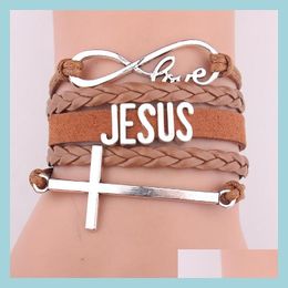 Charm Bracelets Fashion Leather Christian Infinity Love Wedding Handmade Cuff Bracelet I Jesus Jewellery Men Drop Delivery 2021 Bracele Dhucn