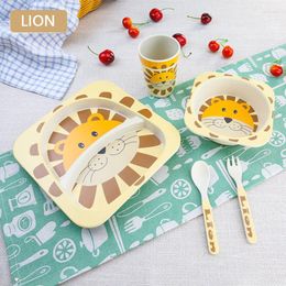 Dinnerware Sets 5pcs Creative Cartoon Bowl Partition Plate Spoon Fork Cup Tableware Set Environmental Protection Bamboo Fibre Children