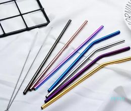 Stainless Steel Straw Bent And Reusable Colourful Straw Drinking Straws Straw Cleaner Brush Bar