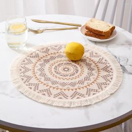 Table Mats Round Bohemia Placemat Nordic Style Non-slip Embroidery Heat Insulation Furniture Decoration Mat Coffee Cup