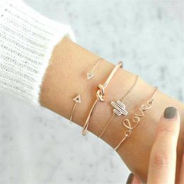 Bangle Style 4pcs/set Geometric Crystal Triangle Cuff Set Size Adjustable Cactus Charm Bangles For Women Party Jewelry