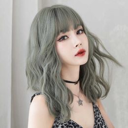 Hair Lace Wigs Wig Medium Long Shawl Head Water Wave Pattern Milk Green Set Women's Whole Hair