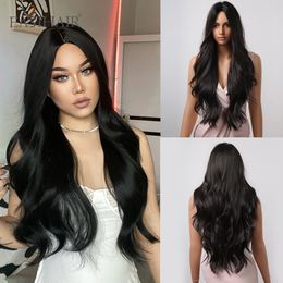 Dark Brown Black Synthetic Wigs Middle Part Long Wavy Wigs for Black Women Daily Cosplay Heat Resistant Natural Hairfactory direct