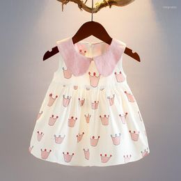 Girl Dresses Baby Dress Summer Sleeveless Lapel Born Girls Cute Top Crown Pattern Comfortable Cotton Party Princess Gown