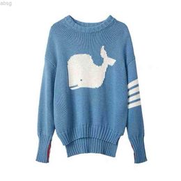 Brand thom tb Man Blue Whale Sweater Casal Soft Corean Design Woman Pullover de alta qualidade